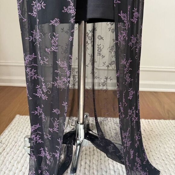 Vintage 90s Next Up Black Purple Glitter Flower Hi Lo Dress S - Picture 5 of 8